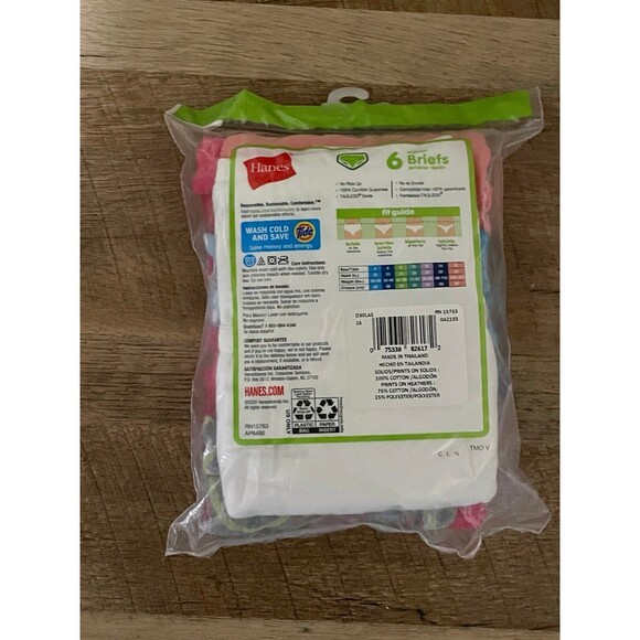 Hanes Girls' 6 Pack Tagless Cotton Briefs Size: 16 - Picture 2 of 3